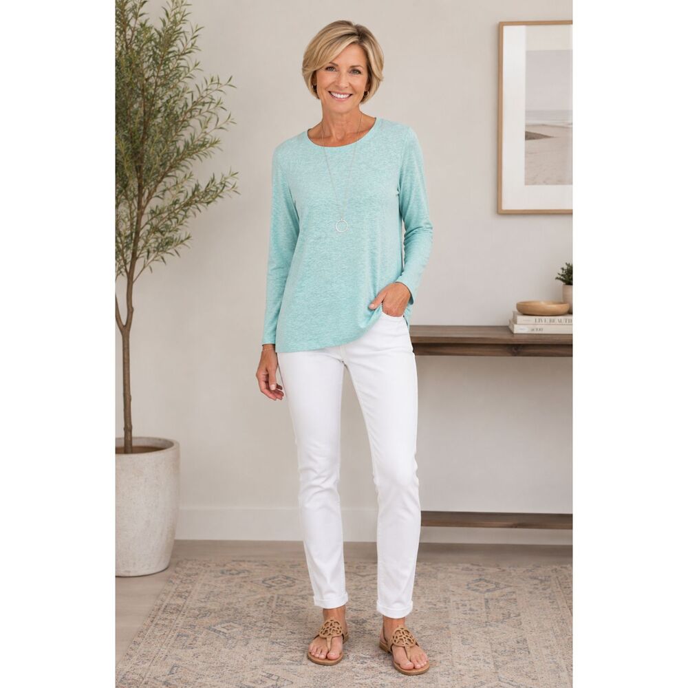 Chico’s Light Aqua Long Sleeve High-Low Hem Knit Top Size Large